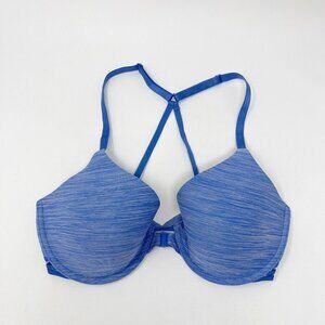 Victorias Secret Semi Demi Bra Size 32D Blue Front Close Racerback